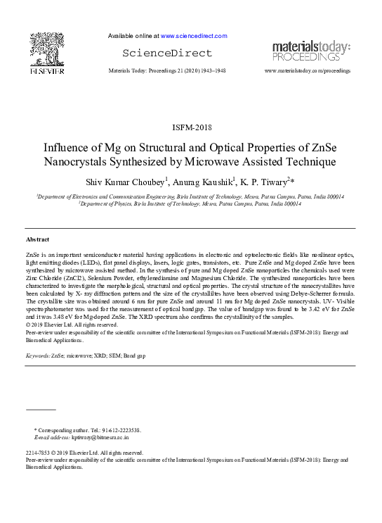 (PDF) Influence of Mg on the Structural and Optical Properties of LiNbO ...