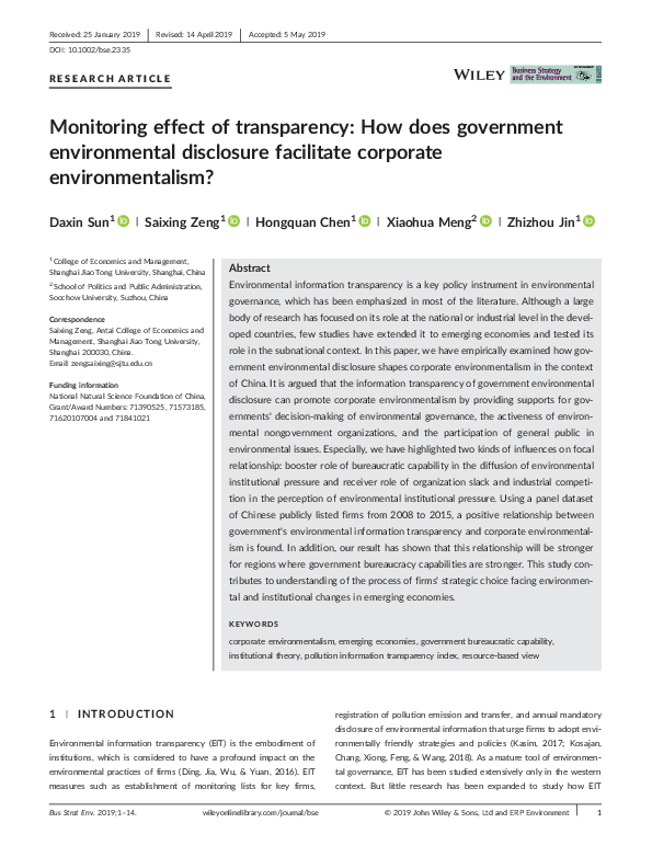 (PDF) Monitoring effect of transparency: How does government ...