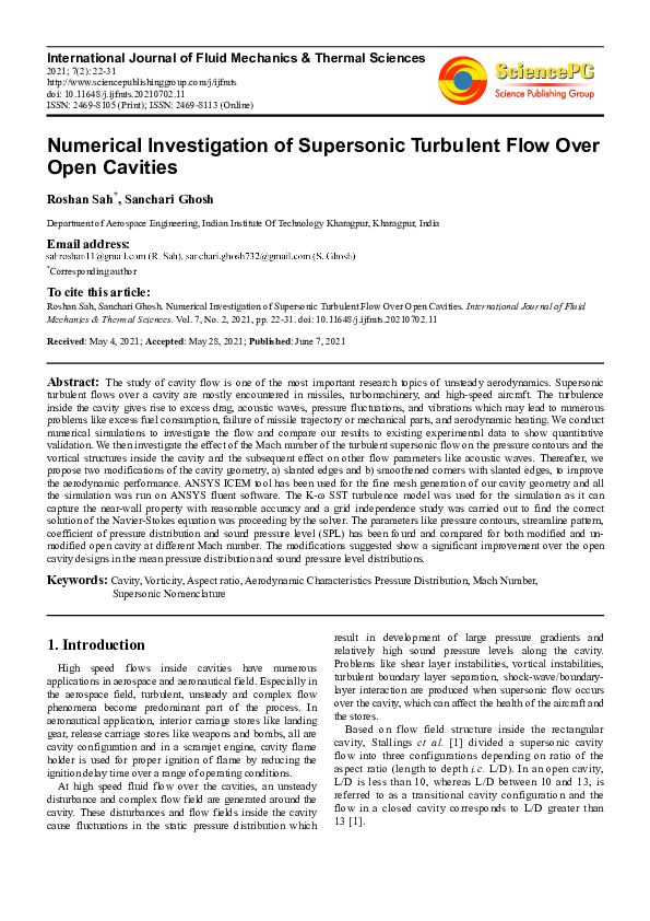(PDF) Numerical Investigation of Supersonic Turbulent Flow Over Open ...
