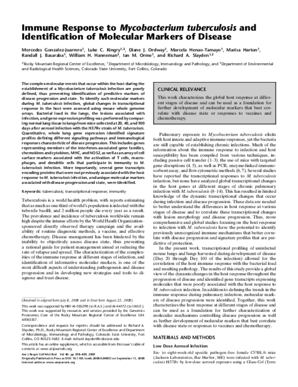 (PDF) Immune Response to Mycobacterium tuberculosis and Identification ...