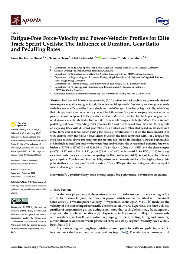 (PDF) Fatigue-Free Force-Velocity and Power-Velocity Profiles for Elite ...