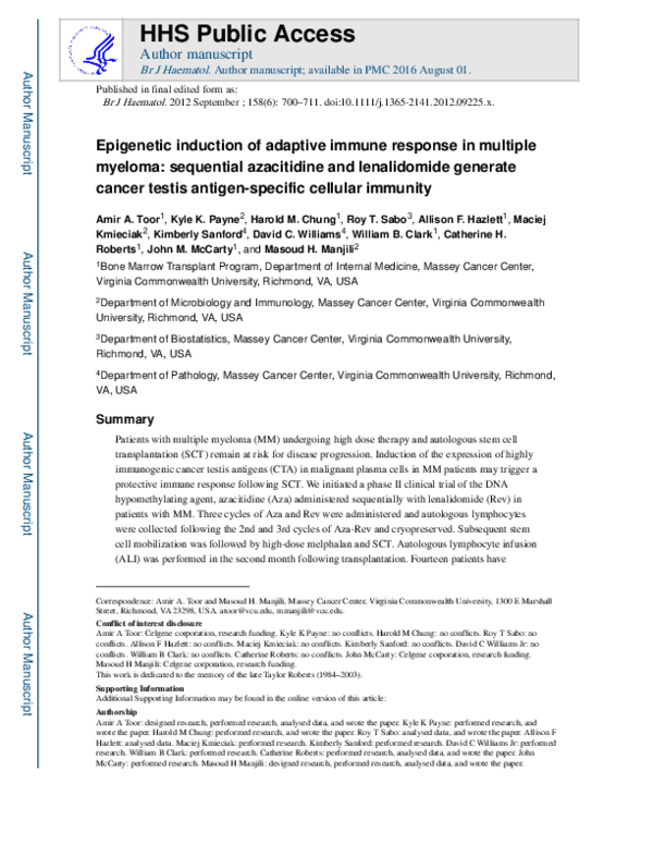 (PDF) Epigenetic induction of adaptive immune response in multiple ...