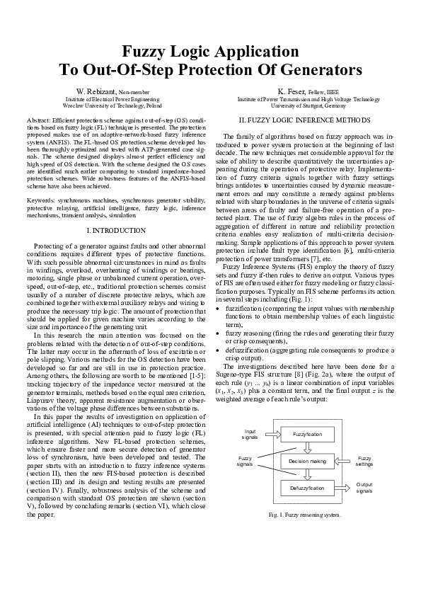 (PDF) Fuzzy logic application to out-of-step protection of generators