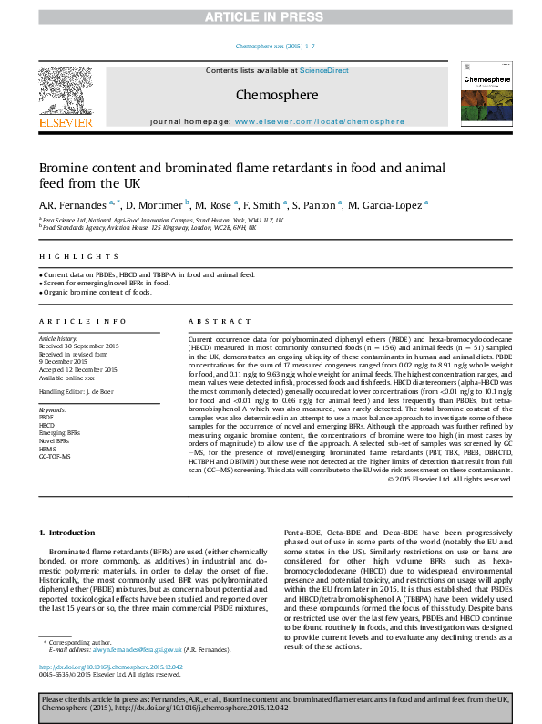 (PDF) Bromine content and brominated flame retardants in food and animal feed from the UK sean