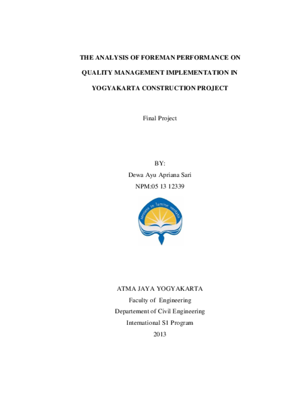 (PDF) The Analysis of Foreman Performance on Quality Management ...