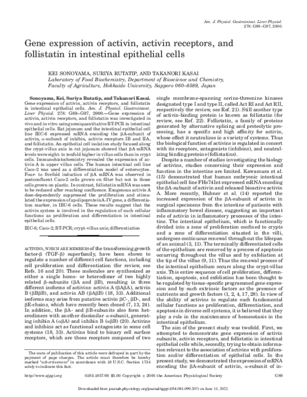 (PDF) Gene expression of activin, activin receptors, and follistatin in ...