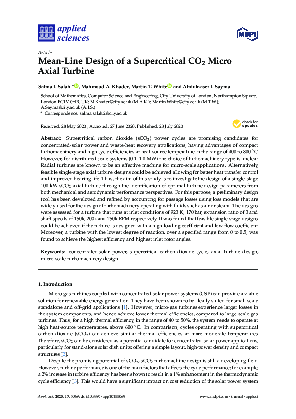 (PDF) Mean-Line Design of a Supercritical CO2 Micro Axial Turbine