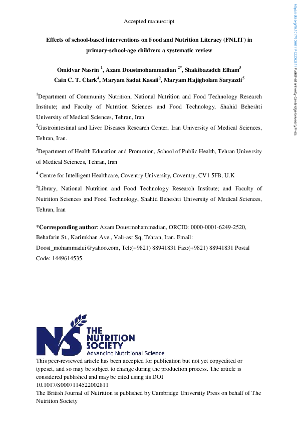 (PDF) Effects of school-based interventions on Food and Nutrition ...