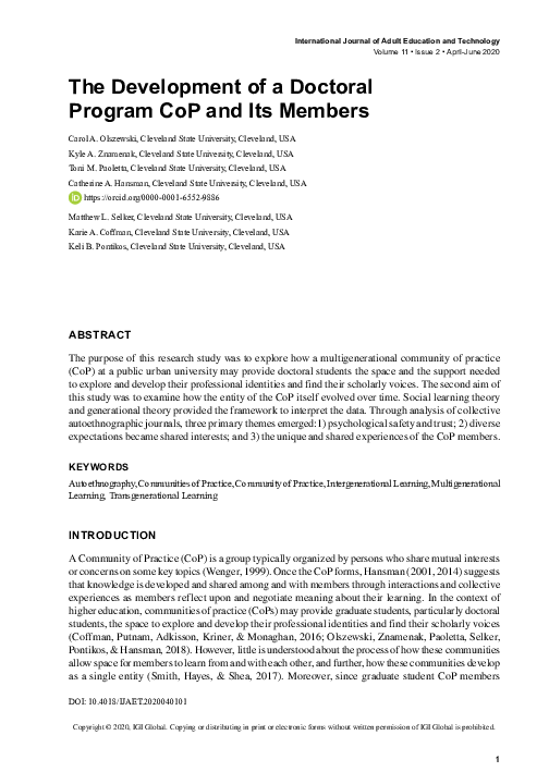 (PDF) The Development of a Doctoral Program CoP and Its Members