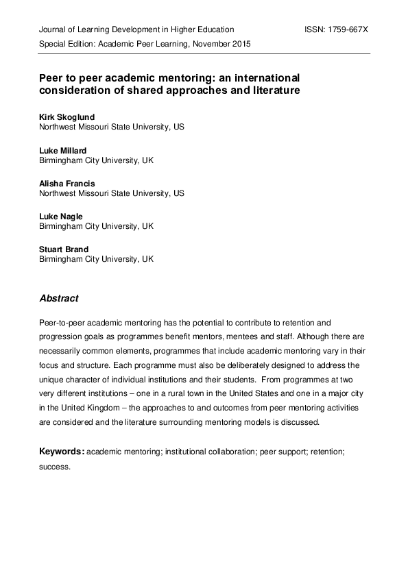 (PDF) Journal of Learning Development in Higher Education Peer to peer ...