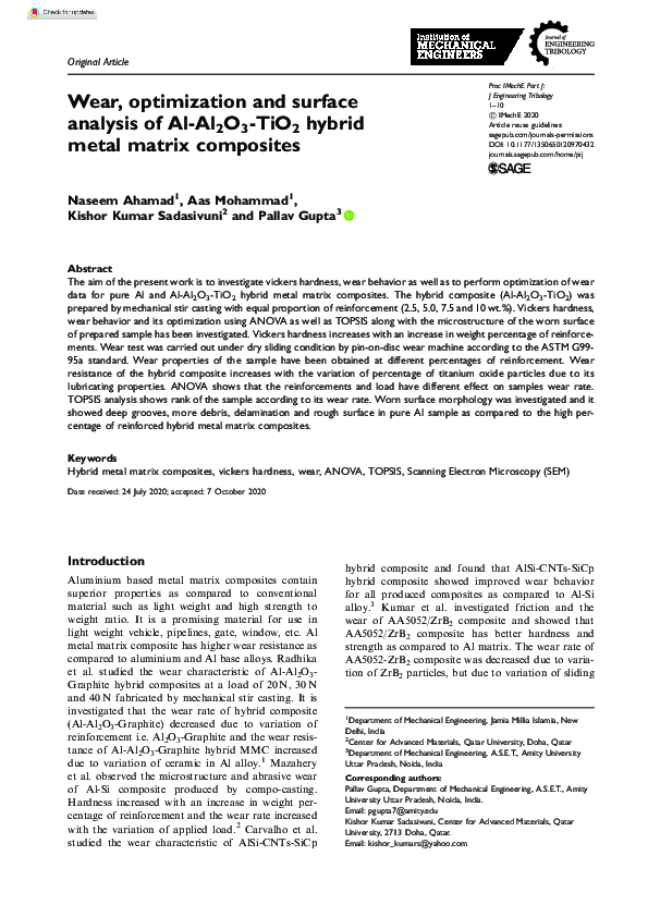 (PDF) Wear, optimization and surface analysis of Al-Al2O3-TiO2 hybrid ...