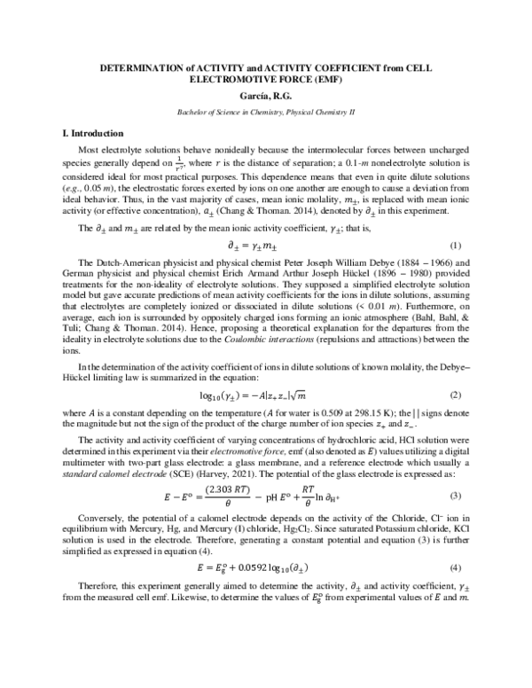 Pdf Determination Of Activity And Activity Coefficient From Cell Pdf Determination Of Activity And Activity Coefficient From Cell