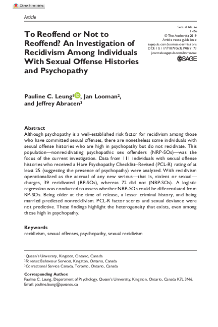 (PDF) To Reoffend or Not to Reoffend? An Investigation of Recidivism ...