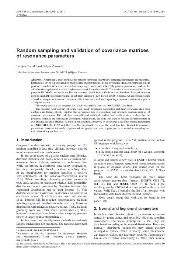 (PDF) Random sampling and validation of covariance matrices of ...