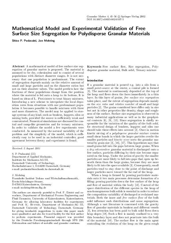 (PDF) Mathematical Model and Experimental Validation of Free Surface ...