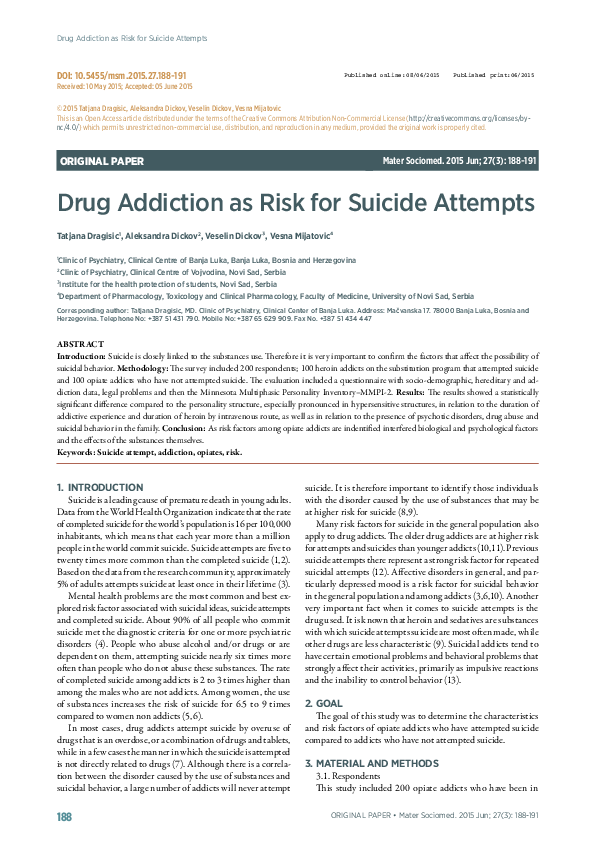 (PDF) Drug Addiction as Risk for Suicide Attempts