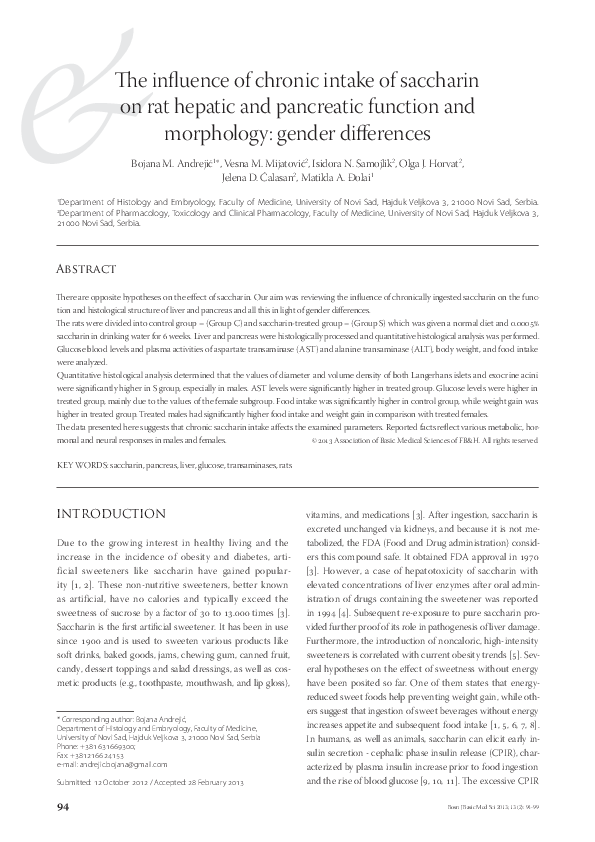 (PDF) The influence of chronic intake of saccharin on rat hepatic and