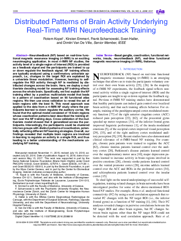 (PDF) Distributed Patterns of Brain Activity Underlying Real-Time fMRI ...