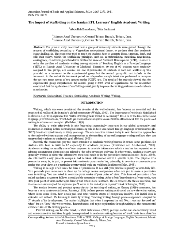 (PDF) The Impact of Scaffolding on the Iranian EFL Learners' English ...