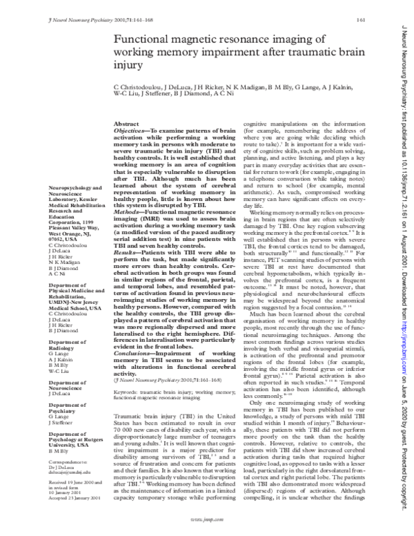 (PDF) Functional magnetic resonance imaging of working memory ...