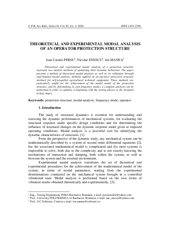 (PDF) Theoretical and Experimental Modal Analysis of an Operator ...