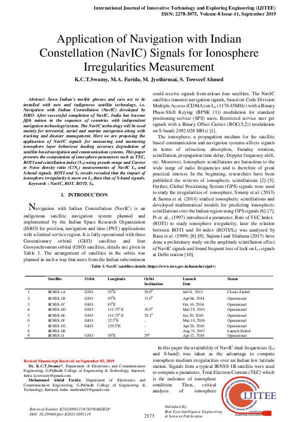 (PDF) Application of Navigation with Indian Constellation (NavIC ...