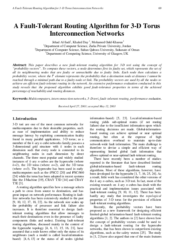(PDF) A Fault-Tolerant Routing Algorithm for 3-D Torus Interconnection ...