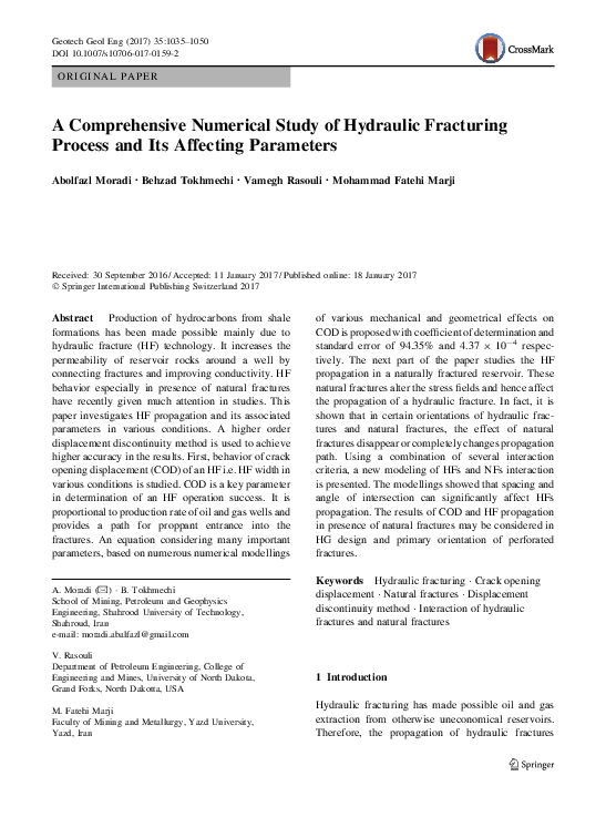 (PDF) A Comprehensive Numerical Study of Hydraulic Fracturing Process ...
