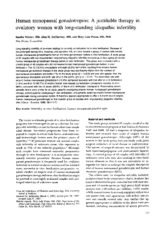 (PDF) Human menopausal gonadotropins A justifiable therapy in