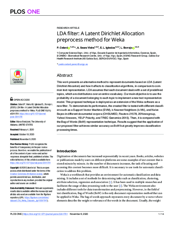 (PDF) LDA filter: A Latent Dirichlet Allocation preprocess method for Weka