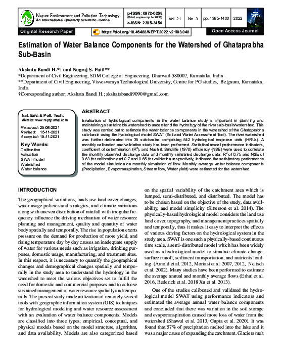 (PDF) Estimation of Water Balance Components for the Watershed of ...