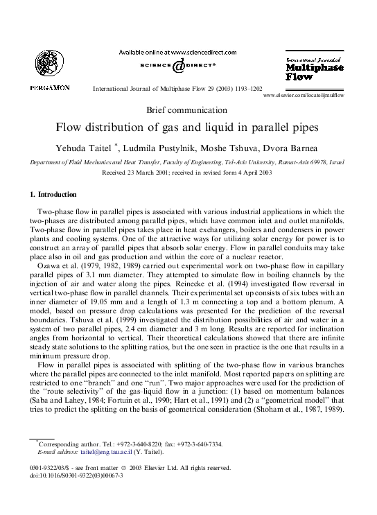 (PDF) Flow distribution of gas and liquid in parallel pipes