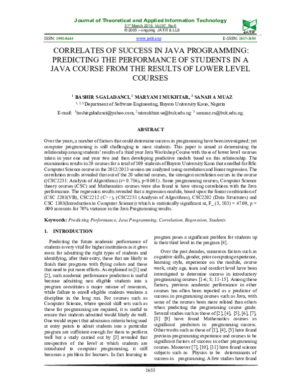 (PDF) Correlates of Success in Java Programming : Predicting the ...