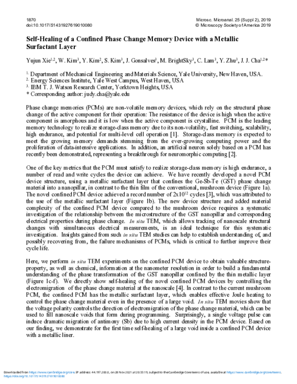 (PDF) Self‐Healing of a Confined Phase Change Memory Device with a ...