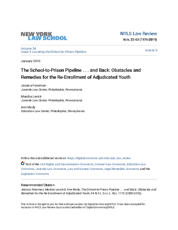 (PDF) The School-to-Prison Pipeline . . . and Back: Obstacles and ...