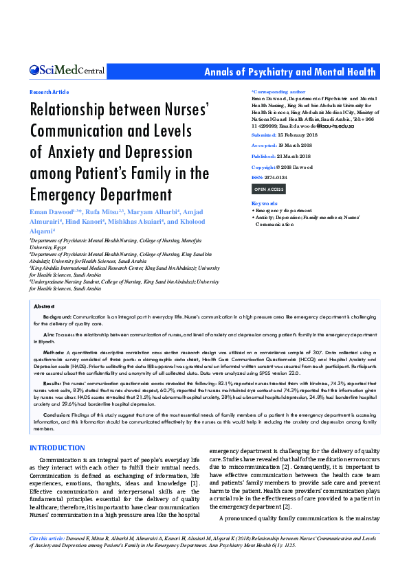 (PDF) Relationship between Nurses’ Communication and Levels of Anxiety ...