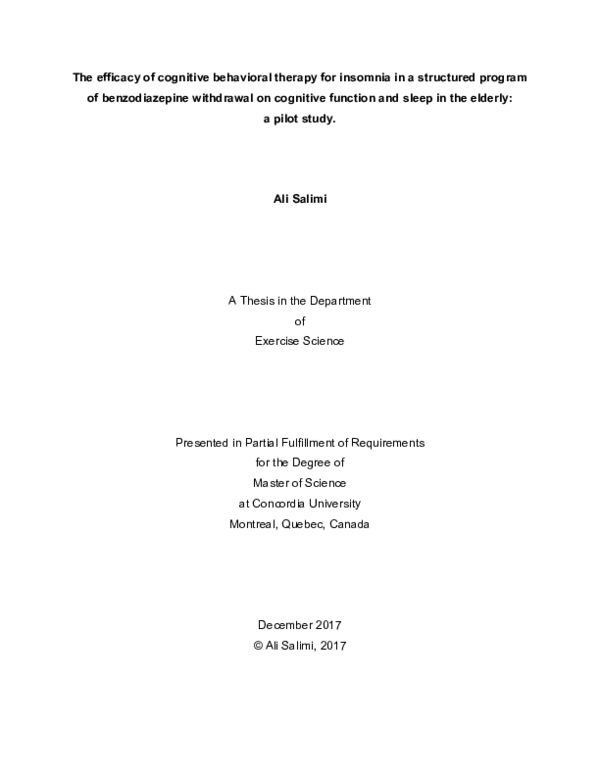 (PDF) The efficacy of cognitive behavioral therapy for insomnia in a ...