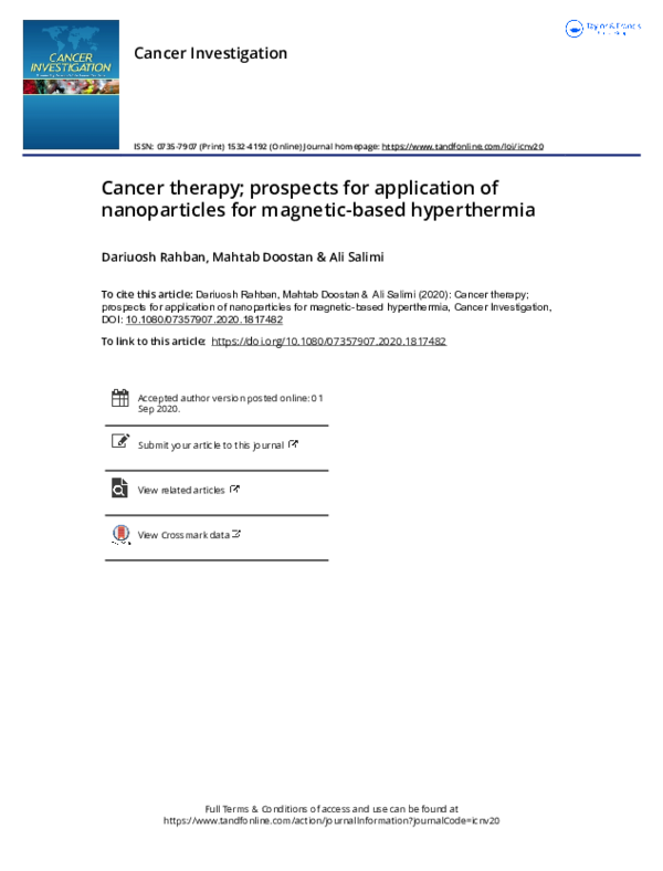 (PDF) Cancer Therapy; Prospects for Application of Nanoparticles for ...