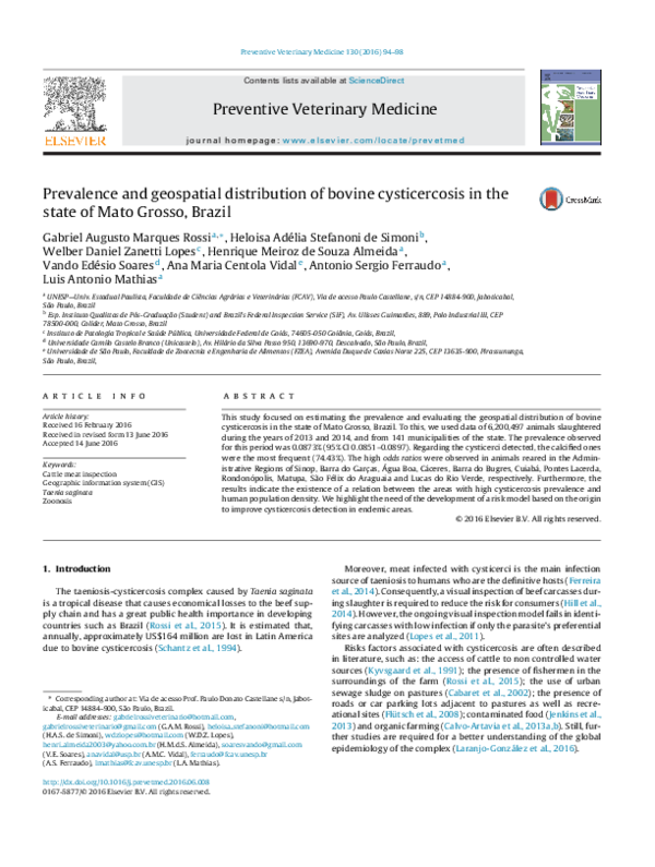 (PDF) Prevalence and geospatial distribution of bovine cysticercosis in ...