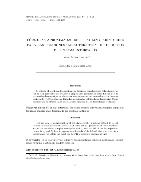 (PDF) Fórmulas aproximadas del tipo Levy-Khintchine | jaime lobo ...