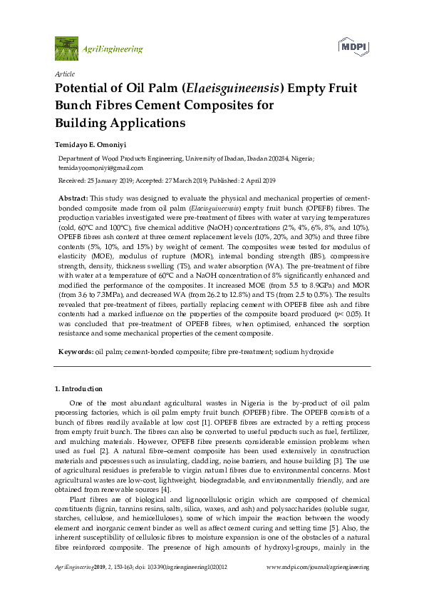 (PDF) Potential of Oil Palm (Elaeisguineensis) Empty Fruit Bunch Fibres ...