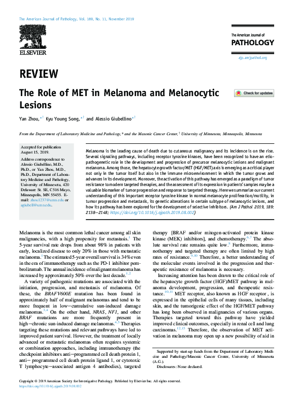 (PDF) The Role of MET in Melanoma and Melanocytic Lesions
