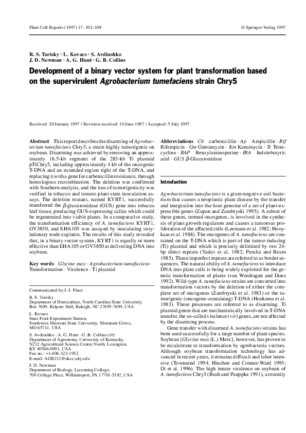 (PDF) Development of a binary vector system for plant transformation ...