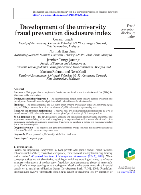(PDF) Development of the university fraud prevention disclosure index