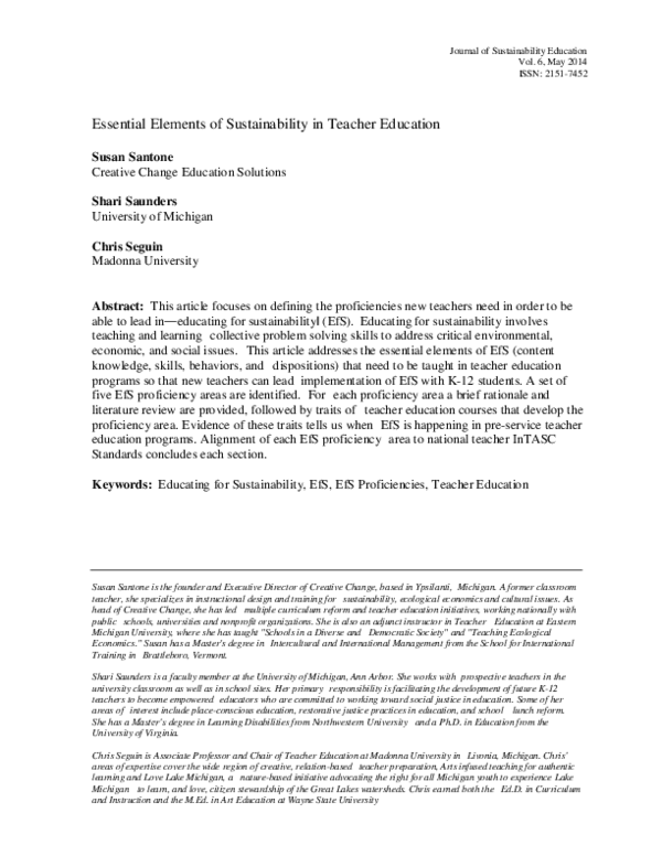 (PDF) Essential Elements of Sustainability in Teacher Education