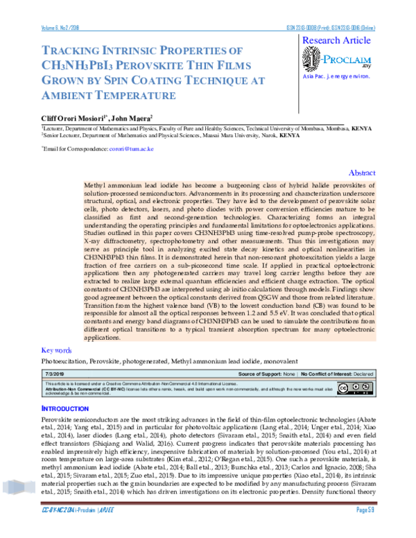 (PDF) Tracking Intrinsic Properties of CH3NH3PbI3 Perovskite Thin Films ...
