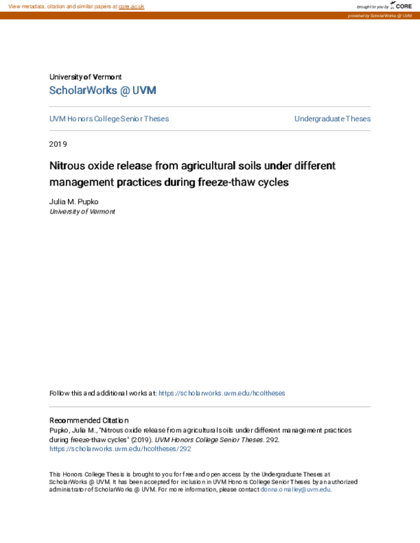 (PDF) Nitrous oxide release from agricultural soils under different ...