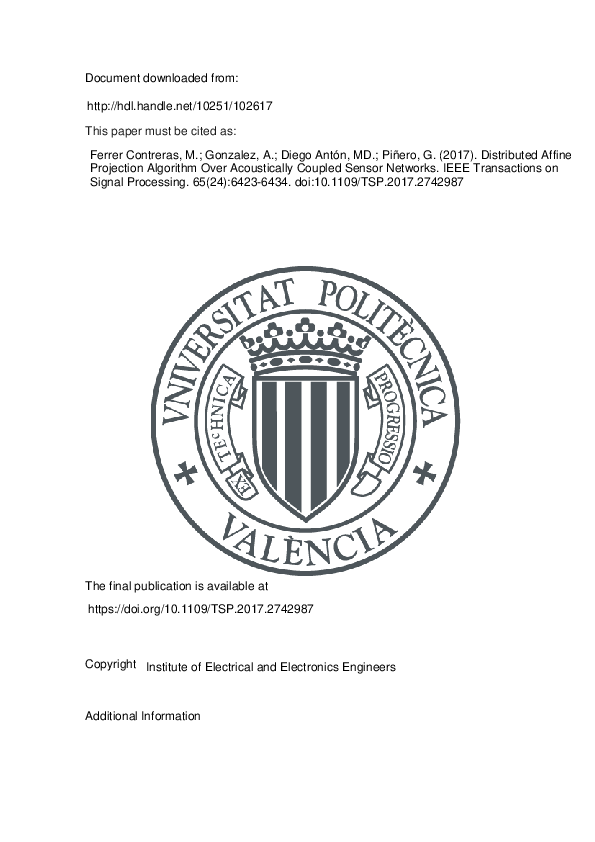 (PDF) Distributed Affine Projection Algorithm Over Acoustically Coupled ...