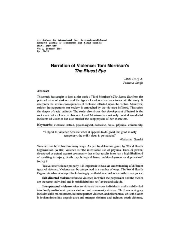 (PDF) Narration of Violence: Toni Morrison's The Bluest Eye