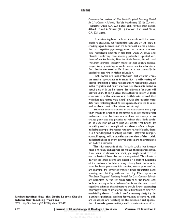 (PDF) Understanding How the Brain Learns Should Inform Our Teaching ...